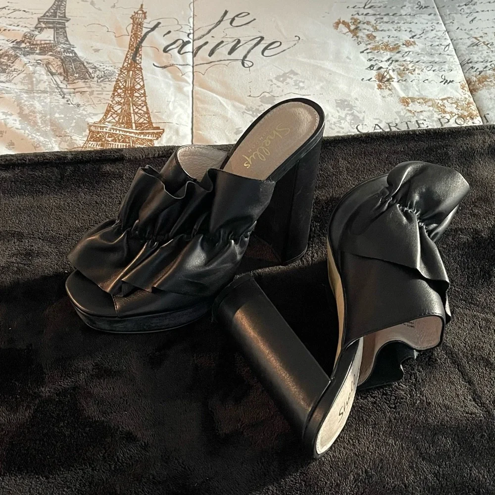 Shellys London Black Ruffled Heels - Picture 7 of 7